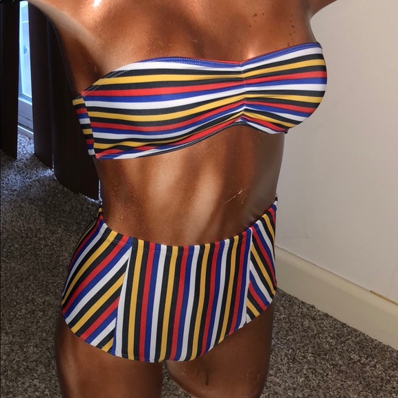 vertical striped high waisted bikini
